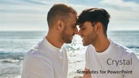  Presentation with romantic beach - PPT layouts having romantic-gay-couple background and a mint green colored foreground