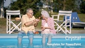  Presentation with summer holiday - Cool new presentation design with romantic-happy-elderly-couple-enjoy backdrop and a teal colored foreground