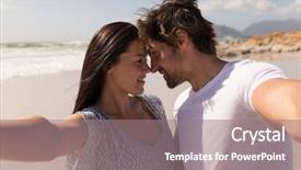  Presentation with young happy couple - Audience pleasing theme consisting of romantic happy young couple head backdrop and a  colored foreground