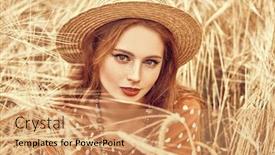  Presentation with hippie - Audience pleasing PPT theme consisting of romantic-hippie-girl-sitting backdrop and a coral colored foreground