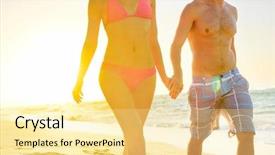  Presentation with romantic beach - PPT theme enhanced with romantic holding hands at sun background and a blonde colored foreground