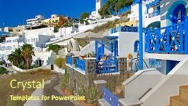  Presentation with santorini - Beautiful theme featuring romantic-holidays-amazing-santorini-resorts backdrop and a tawny brown colored foreground