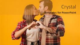  Presentation with romantic - Audience pleasing presentation design consisting of romantic-joyful-couple-kissing backdrop and a gold colored foreground