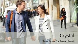  Presentation with hands holding - Slides featuring urban modern professionals couple walking background and a light gray colored foreground