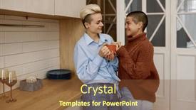  Presentation with tea coffee - Presentation theme featuring romantic-lgbtq-couple-talking background and a  colored foreground