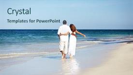  Presentation with romantic beach - Colorful presentation theme enhanced with romantic loving couple walking backdrop and a light blue colored foreground