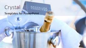  Presentation with luxury yacht - Presentation design featuring romantic luxury evening on cruise yacht with champagne setting empty glasses and bottle with champagne and tropical sunset with sea background background and a light blue colored foreground