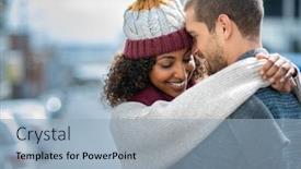  Presentation with romantic getaway - Presentation design enhanced with romantic man and woman embracing background and a light blue colored foreground