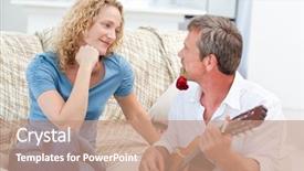 Presentation with wife - PPT theme consisting of romantic man playing guitar for her wife at home background and a coral colored foreground