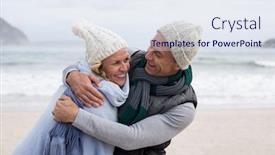  Presentation with romantic beach - Presentation enhanced with romantic mature couple embracing each background and a sky blue colored foreground