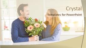  Presentation with romantic love - Presentation design with romantic middle age couple holding flowers in love at home background and a cream colored foreground