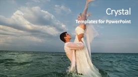  Presentation with married couple - Cool new presentation theme with romantic newly-married couple enjoying backdrop and a seafoam green colored foreground