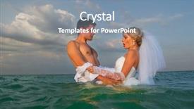  Presentation with married couple - PPT theme having romantic newly-married couple swimming in sea water background and a seafoam green colored foreground