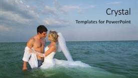  Presentation with married - Slides enhanced with romantic newly-married couple swimming in sea water background and a light blue colored foreground