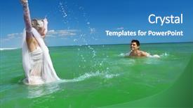  Presentation with married - Cool new slide deck with romantic newly-married couple swimming in sea water backdrop and a teal colored foreground