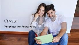 Presentation with romantic - Audience pleasing PPT theme consisting of romantic relaxed young couple at modern home using tablet computer backdrop and a lemonade colored foreground