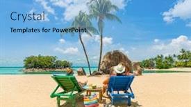  Presentation with romantic beach - Colorful presentation enhanced with romantic-scene-of-a-couple backdrop and a light blue colored foreground