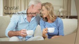  Presentation with senior living - Colorful presentation enhanced with romantic-senior-couple-having-cup backdrop and a coral colored foreground