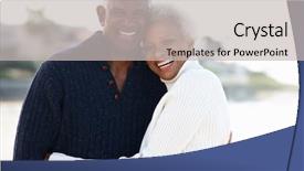 Presentation with romantic beach - Presentation theme enhanced with romantic senior couple hugging background and a light gray colored foreground