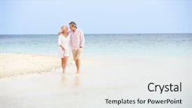  Presentation with romantic beach - Colorful PPT theme enhanced with romantic senior couple walking backdrop and a white colored foreground