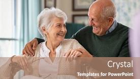  Presentation with romantic love - Colorful presentation theme enhanced with romantic-senior-husband-embracing-disabled backdrop and a coral colored foreground