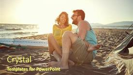  Presentation with romantic beach - Presentation design having romantic-smiling-man-and-woman background and a tawny brown colored foreground
