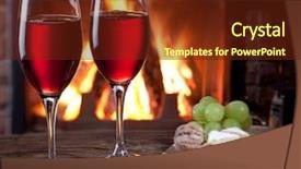  Presentation with wine cheese - Presentation featuring fireplace glasses of wine background and a tawny brown colored foreground