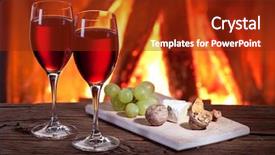  Presentation with wine cheese - PPT theme having fireplace glasses of wine background and a tawny brown colored foreground