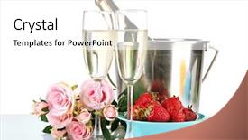  Presentation with pink roses - Cool new PPT theme with romantic still life with champagne strawberry and pink roses isolated on white backdrop and a white colored foreground