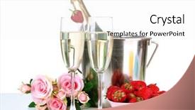  Presentation with pink roses - Cool new slides with romantic still life with champagne strawberry and pink roses isolated on white backdrop and a white colored foreground