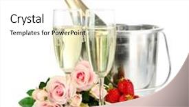  Presentation with pink roses - Presentation with romantic still life with champagne strawberry and pink roses isolated on white background and a white colored foreground