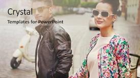  Presentation with city for - Audience pleasing PPT theme consisting of romantic style - cute fashionable couple on city backdrop and a soft green colored foreground