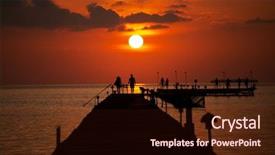  Presentation with female and beach - Colorful slide deck enhanced with romantic sunset - boardwalk on beach backdrop and a  colored foreground