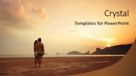  Presentation with octagon two mma fighters standing - Audience pleasing presentation theme consisting of romantic sunset - two young lovers standing backdrop and a blonde colored foreground