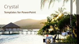  Presentation with luxury resort - Colorful theme enhanced with romantic-sunset-dinner-setting-near backdrop and a cream colored foreground