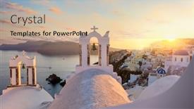  Presentation with island sunset - Cool new PPT layouts with romantic-sunset-on-famous-santorini backdrop and a lemonade colored foreground