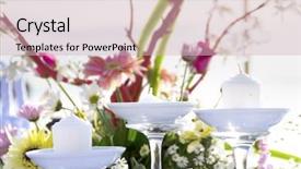  Presentation with tropical beach party - Presentation design enhanced with romantic table setup on tropical background and a soft green colored foreground