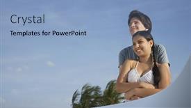  Presentation with romantic beach - Theme having romantic-teenage-couple-embracing background and a light blue colored foreground