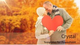 Presentation with winter scene - Slide set enhanced with romantic tree leaves shape hearts - happy mature couple in winter background and a coral colored foreground