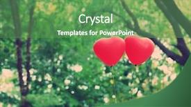  Presentation with heart shape tree - Audience pleasing slide deck consisting of romantic tree leaves shape hearts - love heart balloons outdoors backdrop and a seafoam green colored foreground