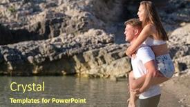  Presentation with romantic beach - Cool new presentation design with romantic-vacation-young-loving-couple backdrop and a violet colored foreground