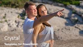  Presentation with romantic beach - Presentation theme consisting of romantic-vacation-young-loving-couple background and a coral colored foreground