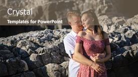  Presentation with romantic beach - Audience pleasing presentation consisting of romantic-vacation-young-loving-couple backdrop and a violet colored foreground