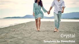  Presentation with romantic beach - Slide set having romantic-walk-by-the-sea background and a gray colored foreground