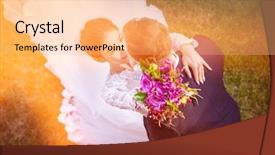  Presentation with low angle view of hockey - PPT theme featuring romantic wedding couple on grassy background and a coral colored foreground