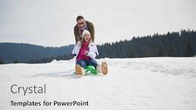  Presentation with winter scene - Colorful slide deck enhanced with romantic winter scene happy young couple having fun on fresh show on winter vacatio mountain nature landscape backdrop and a white colored foreground