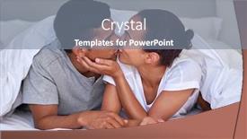  Presentation with married couple - Presentation design enhanced with romantic young affectionate married couple kissing on bed under duvet at home background and a gray colored foreground