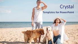  Presentation with sea shore - Beautiful PPT layouts featuring two cute dogs travel - romantic young beautiful couple standing backdrop and a sky blue colored foreground
