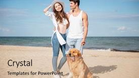  Presentation with sea shore - Cool new PPT theme with two cute dogs travel - romantic young beautiful couple standing backdrop and a lemonade colored foreground