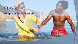  Presentation with romantic - Presentation having romantic young couple having fun in sea together background and a sky blue colored foreground
